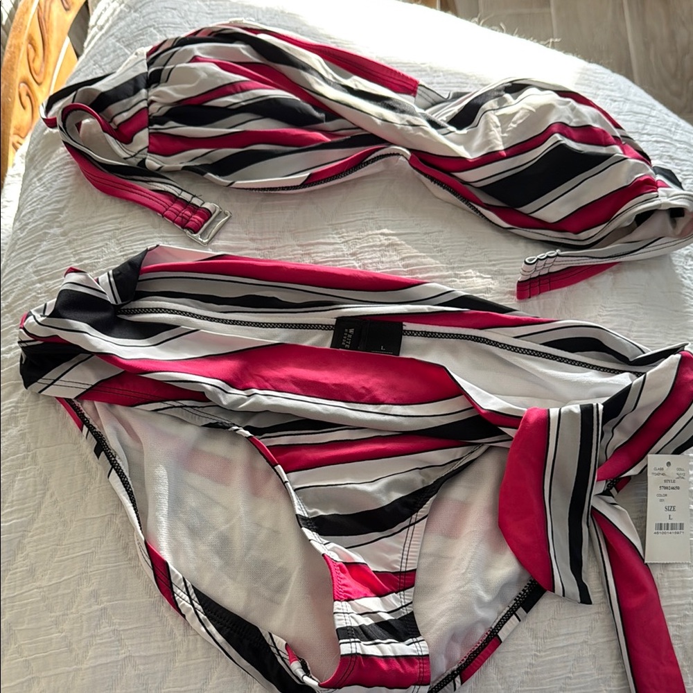 White House Black Market NWT Pink and White and black Striped Bikini!